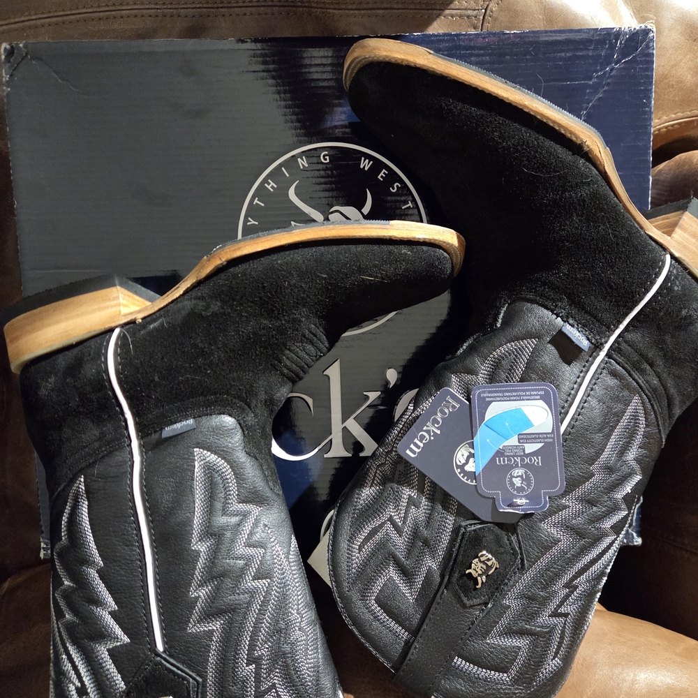 ROCK"EM Men's Black Suede  Western Boots